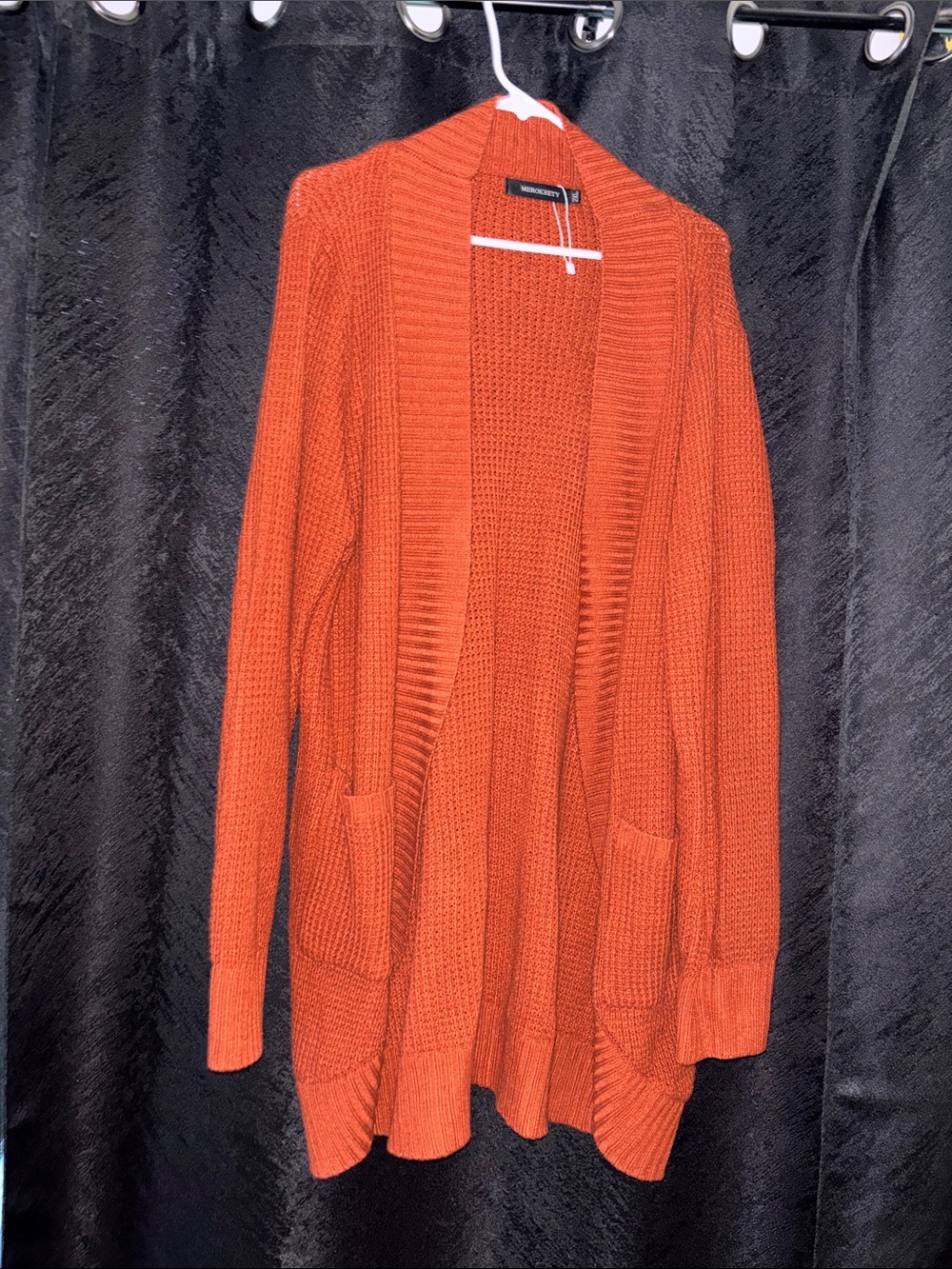 MEROKEETY Open-Front Rust Orange Knit Cardigan Sweater